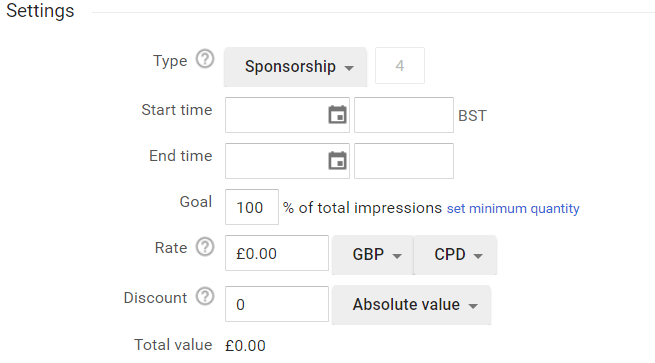 the settings box for setting up a Sponsorship line item priority.